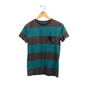 American Eagle Striped Teal and Gray T-Shirt men’s small